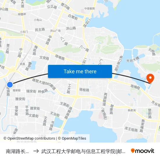 南湖路长虹桥 to 武汉工程大学邮电与信息工程学院(邮科院校区) map
