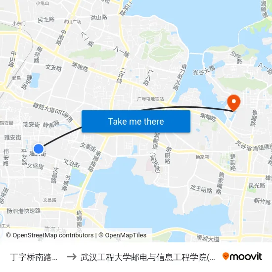 丁字桥南路北港村 to 武汉工程大学邮电与信息工程学院(邮科院校区) map