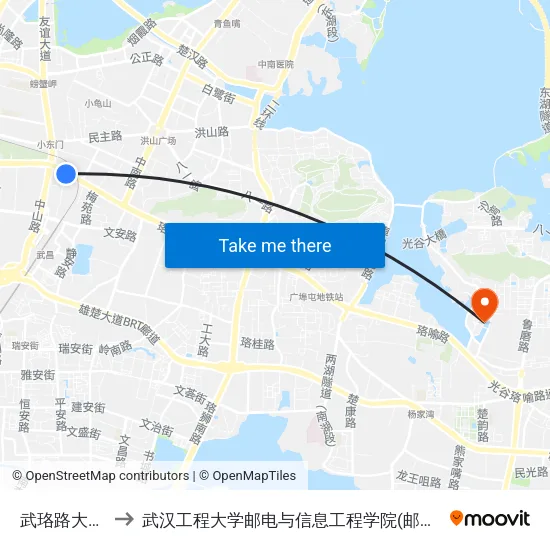 武珞路大东门 to 武汉工程大学邮电与信息工程学院(邮科院校区) map