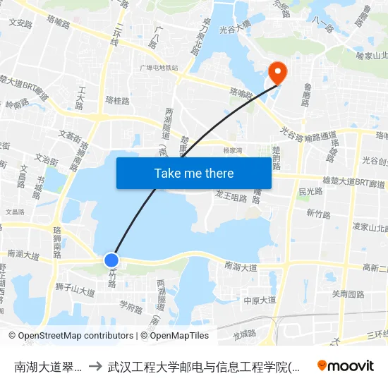 南湖大道翠竹路 to 武汉工程大学邮电与信息工程学院(邮科院校区) map