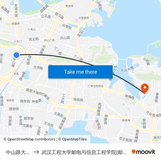中山路大东门 to 武汉工程大学邮电与信息工程学院(邮科院校区) map