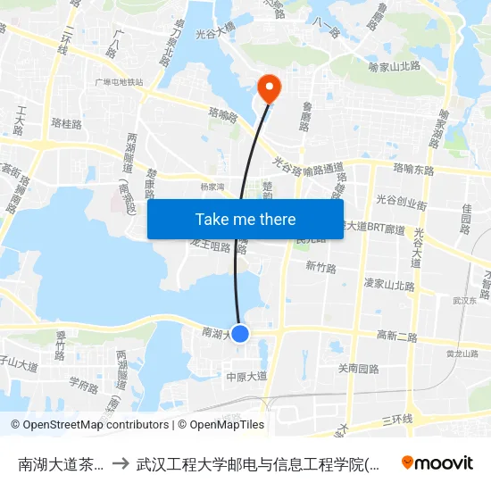 南湖大道茶山刘 to 武汉工程大学邮电与信息工程学院(邮科院校区) map