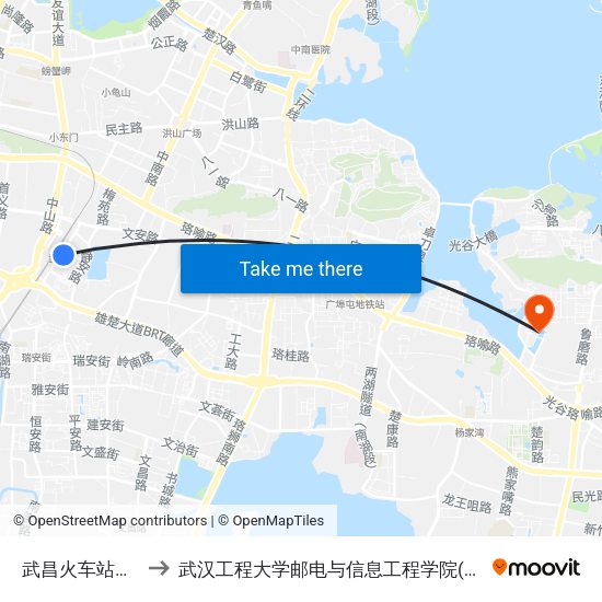 武昌火车站东广场 to 武汉工程大学邮电与信息工程学院(邮科院校区) map