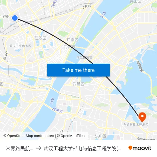 常青路民航新村 to 武汉工程大学邮电与信息工程学院(邮科院校区) map
