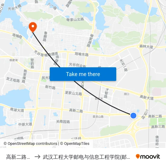 高新二路湖口 to 武汉工程大学邮电与信息工程学院(邮科院校区) map