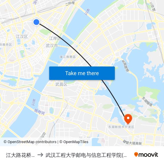 江大路花桥二村 to 武汉工程大学邮电与信息工程学院(邮科院校区) map