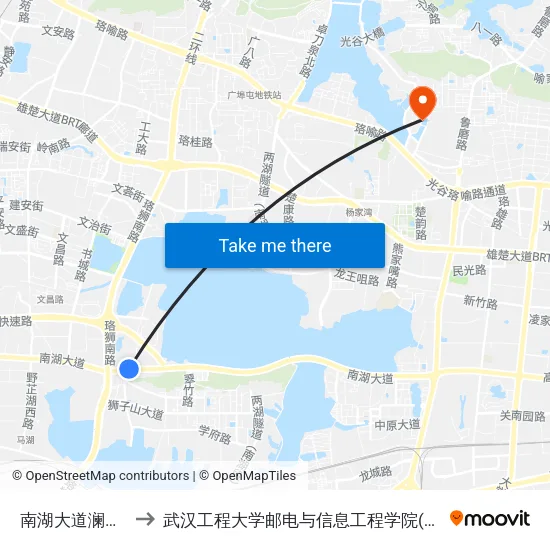 南湖大道澜花语岸 to 武汉工程大学邮电与信息工程学院(邮科院校区) map