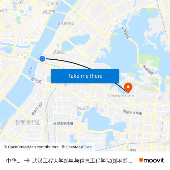 中华路 to 武汉工程大学邮电与信息工程学院(邮科院校区) map