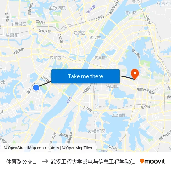 体育路公交停车场 to 武汉工程大学邮电与信息工程学院(邮科院校区) map