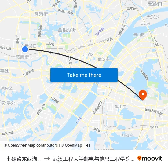 七雄路东西湖大道口 to 武汉工程大学邮电与信息工程学院(邮科院校区) map