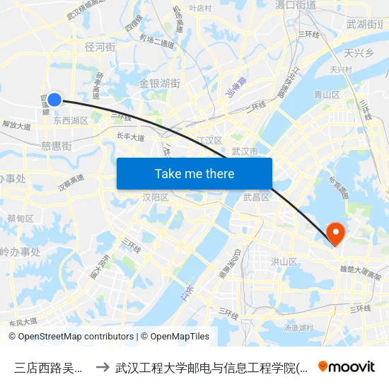 三店西路吴新干线 to 武汉工程大学邮电与信息工程学院(邮科院校区) map