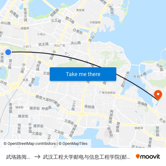 武珞路阅马场 to 武汉工程大学邮电与信息工程学院(邮科院校区) map