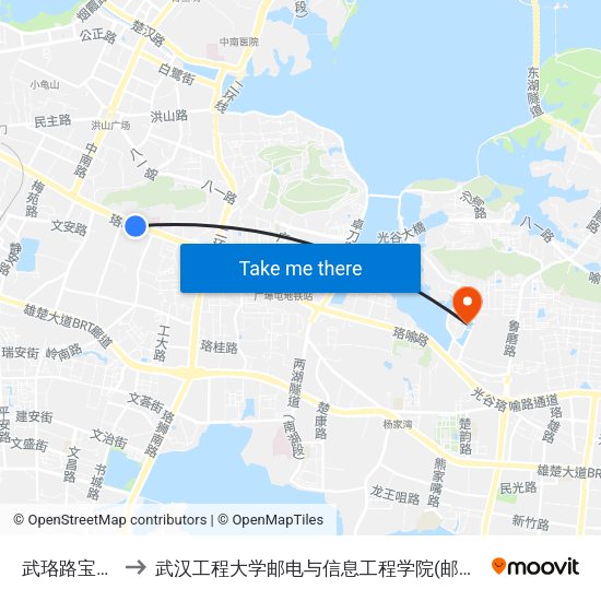 武珞路宝通寺 to 武汉工程大学邮电与信息工程学院(邮科院校区) map