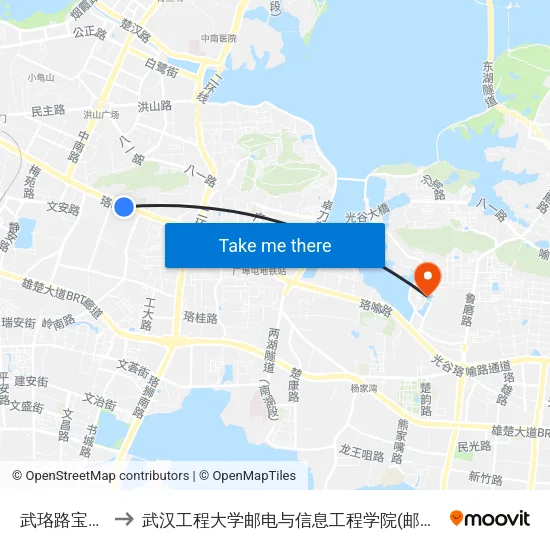 武珞路宝通寺 to 武汉工程大学邮电与信息工程学院(邮科院校区) map