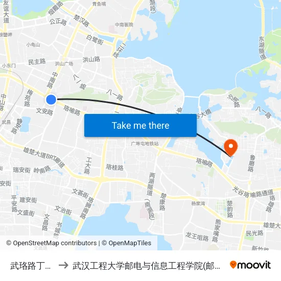 武珞路丁字桥 to 武汉工程大学邮电与信息工程学院(邮科院校区) map