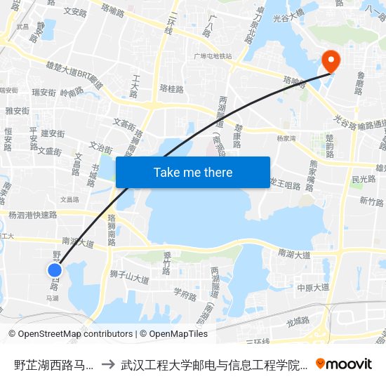 野芷湖西路马湖新区 to 武汉工程大学邮电与信息工程学院(邮科院校区) map