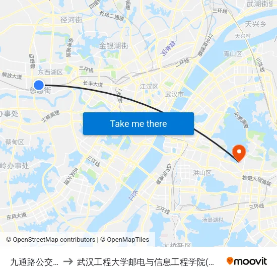 九通路公交场站 to 武汉工程大学邮电与信息工程学院(邮科院校区) map