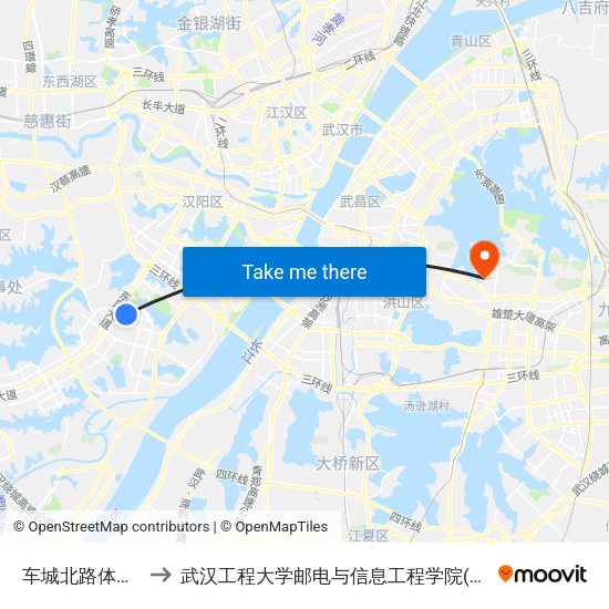 车城北路体育中心 to 武汉工程大学邮电与信息工程学院(邮科院校区) map