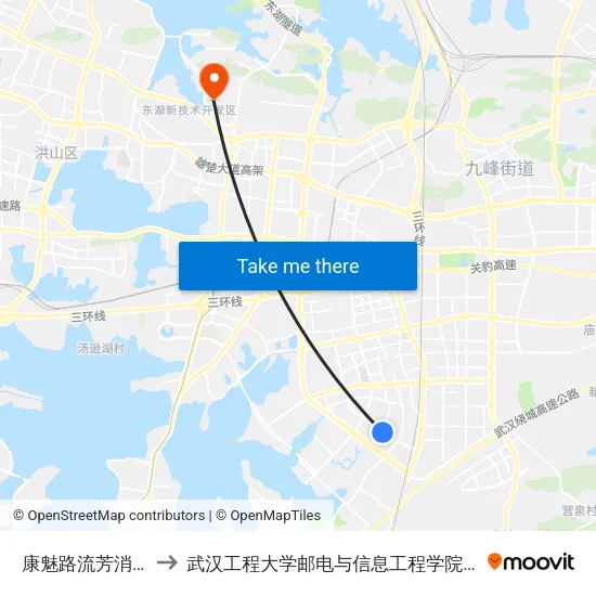 康魅路流芳消防中队 to 武汉工程大学邮电与信息工程学院(邮科院校区) map