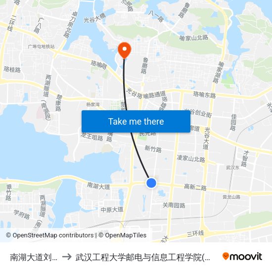 南湖大道刘家村 to 武汉工程大学邮电与信息工程学院(邮科院校区) map