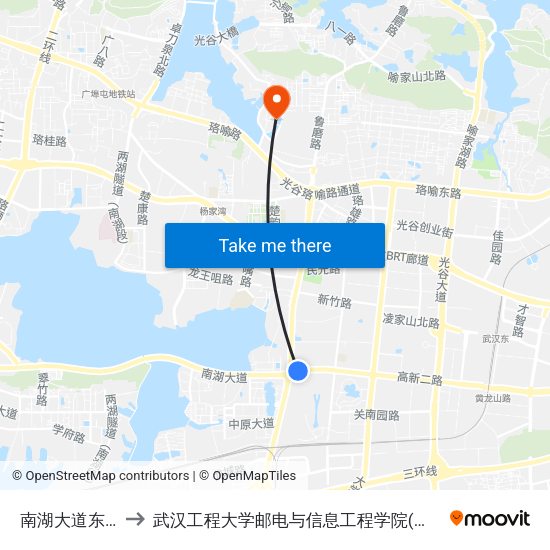 南湖大道东山头 to 武汉工程大学邮电与信息工程学院(邮科院校区) map