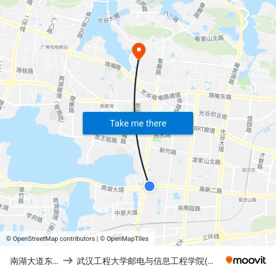 南湖大道东山头 to 武汉工程大学邮电与信息工程学院(邮科院校区) map