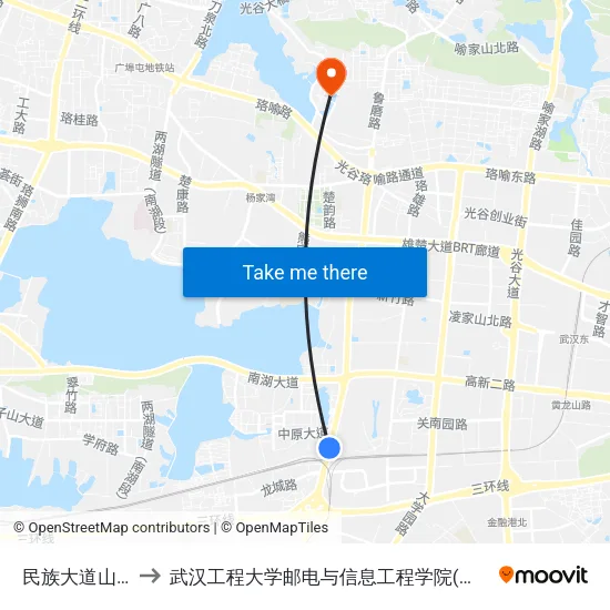 民族大道山北杨 to 武汉工程大学邮电与信息工程学院(邮科院校区) map