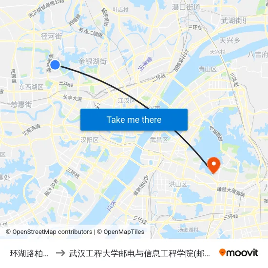 环湖路柏景湾 to 武汉工程大学邮电与信息工程学院(邮科院校区) map