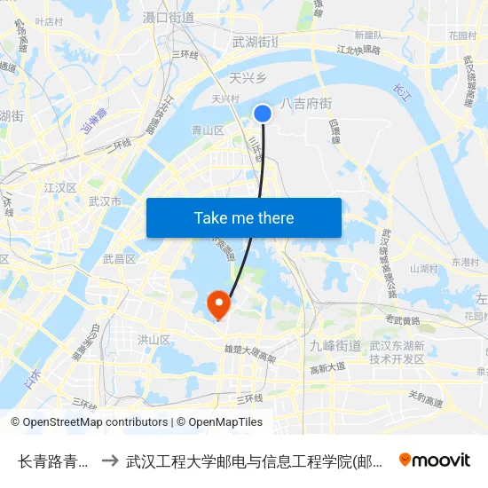 长青路青山镇 to 武汉工程大学邮电与信息工程学院(邮科院校区) map
