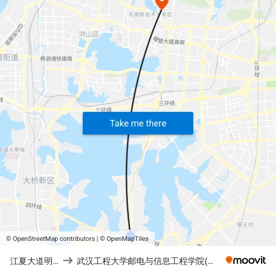江夏大道明泽街 to 武汉工程大学邮电与信息工程学院(邮科院校区) map