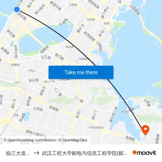 临江大道电厂 to 武汉工程大学邮电与信息工程学院(邮科院校区) map