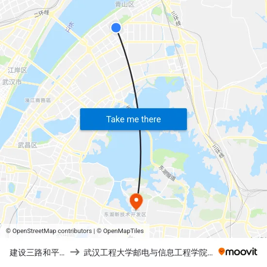 建设三路和平大道口 to 武汉工程大学邮电与信息工程学院(邮科院校区) map