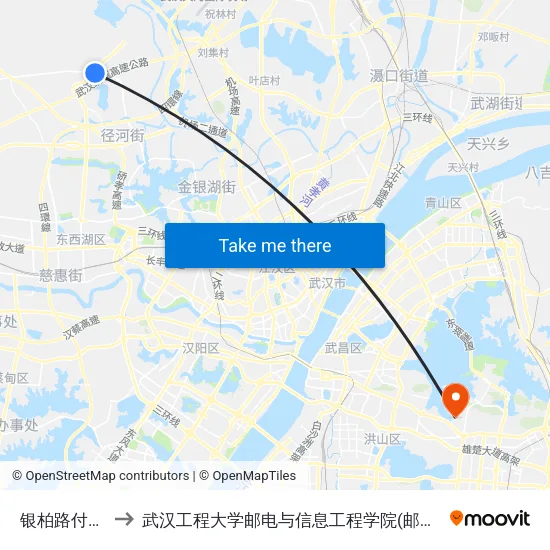 银柏路付家湾 to 武汉工程大学邮电与信息工程学院(邮科院校区) map