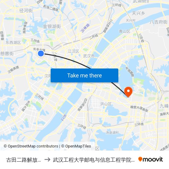 古田二路解放大道口 to 武汉工程大学邮电与信息工程学院(邮科院校区) map