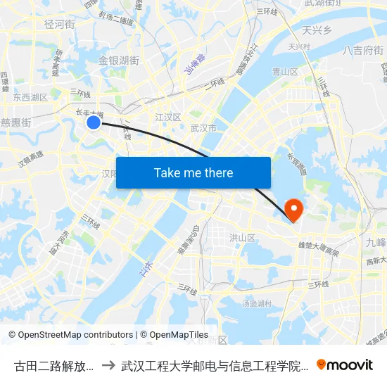古田二路解放大道口 to 武汉工程大学邮电与信息工程学院(邮科院校区) map