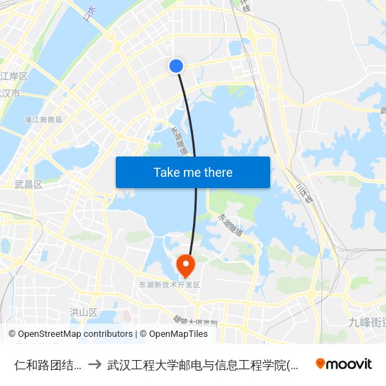 仁和路团结大道 to 武汉工程大学邮电与信息工程学院(邮科院校区) map