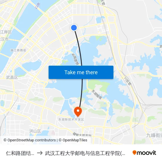 仁和路团结大道 to 武汉工程大学邮电与信息工程学院(邮科院校区) map
