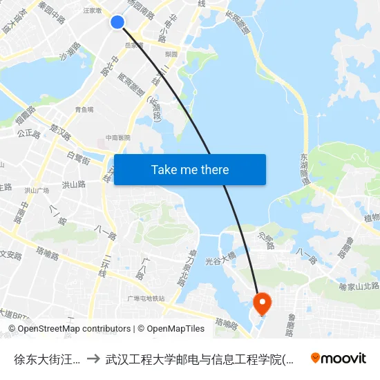 徐东大街汪家墩 to 武汉工程大学邮电与信息工程学院(邮科院校区) map