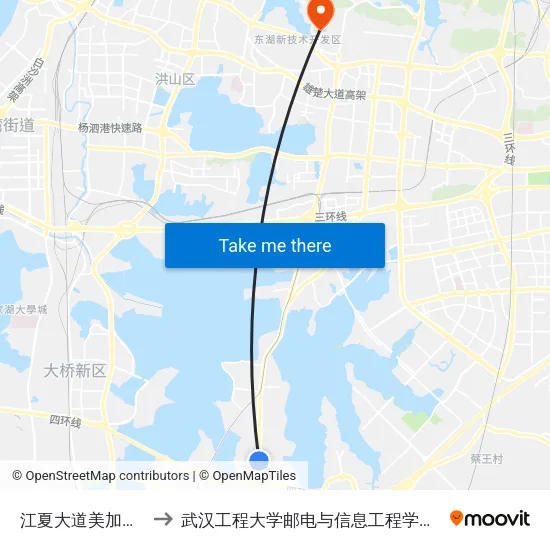 江夏大道美加湖滨新城 to 武汉工程大学邮电与信息工程学院(邮科院校区) map