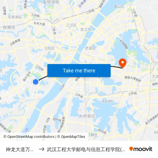 神龙大道万家湖路 to 武汉工程大学邮电与信息工程学院(邮科院校区) map