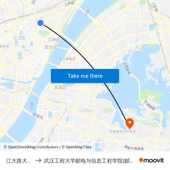 江大路大江园 to 武汉工程大学邮电与信息工程学院(邮科院校区) map