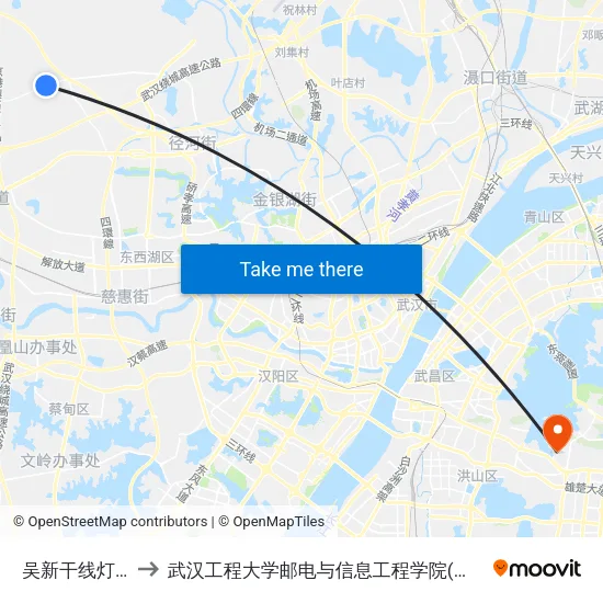 吴新干线灯五路 to 武汉工程大学邮电与信息工程学院(邮科院校区) map