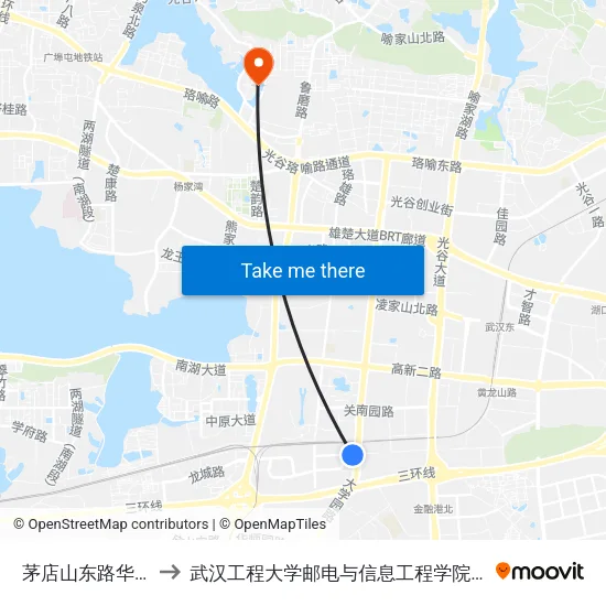 茅店山东路华夏学院 to 武汉工程大学邮电与信息工程学院(邮科院校区) map