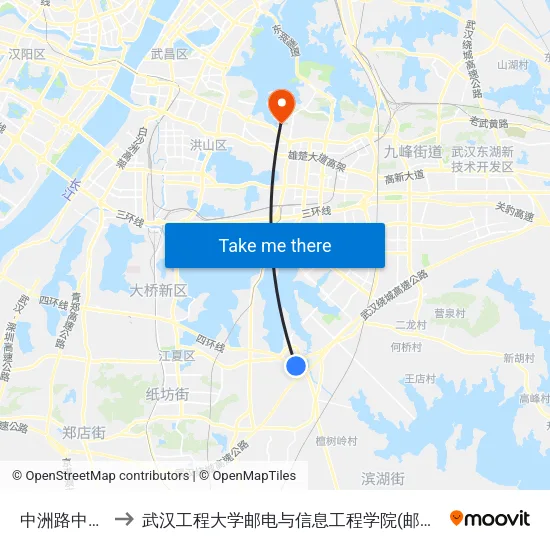 中洲路中洲村 to 武汉工程大学邮电与信息工程学院(邮科院校区) map