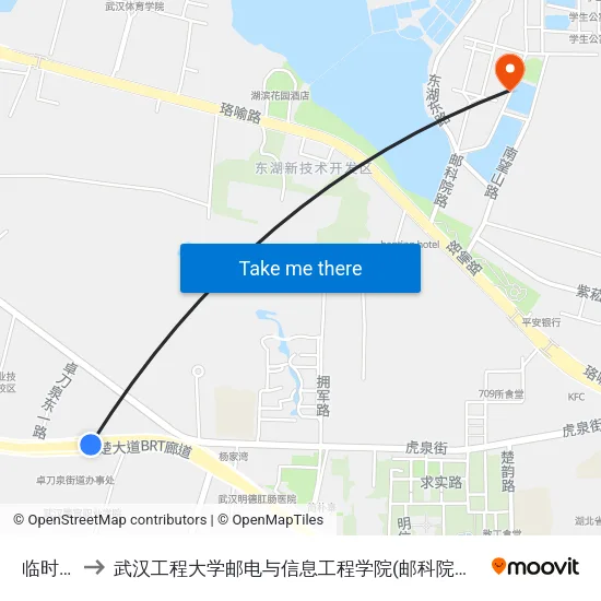 临时站 to 武汉工程大学邮电与信息工程学院(邮科院校区) map