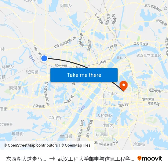 东西湖大道走马岭壹號路 to 武汉工程大学邮电与信息工程学院(邮科院校区) map