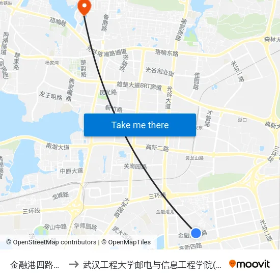 金融港四路大舒村 to 武汉工程大学邮电与信息工程学院(邮科院校区) map