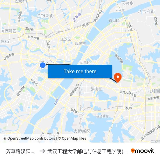 芳草路汉阳区政府 to 武汉工程大学邮电与信息工程学院(邮科院校区) map