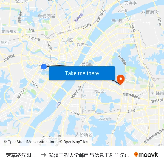 芳草路汉阳区政府 to 武汉工程大学邮电与信息工程学院(邮科院校区) map