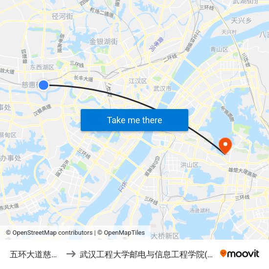 五环大道慈惠水厂 to 武汉工程大学邮电与信息工程学院(邮科院校区) map